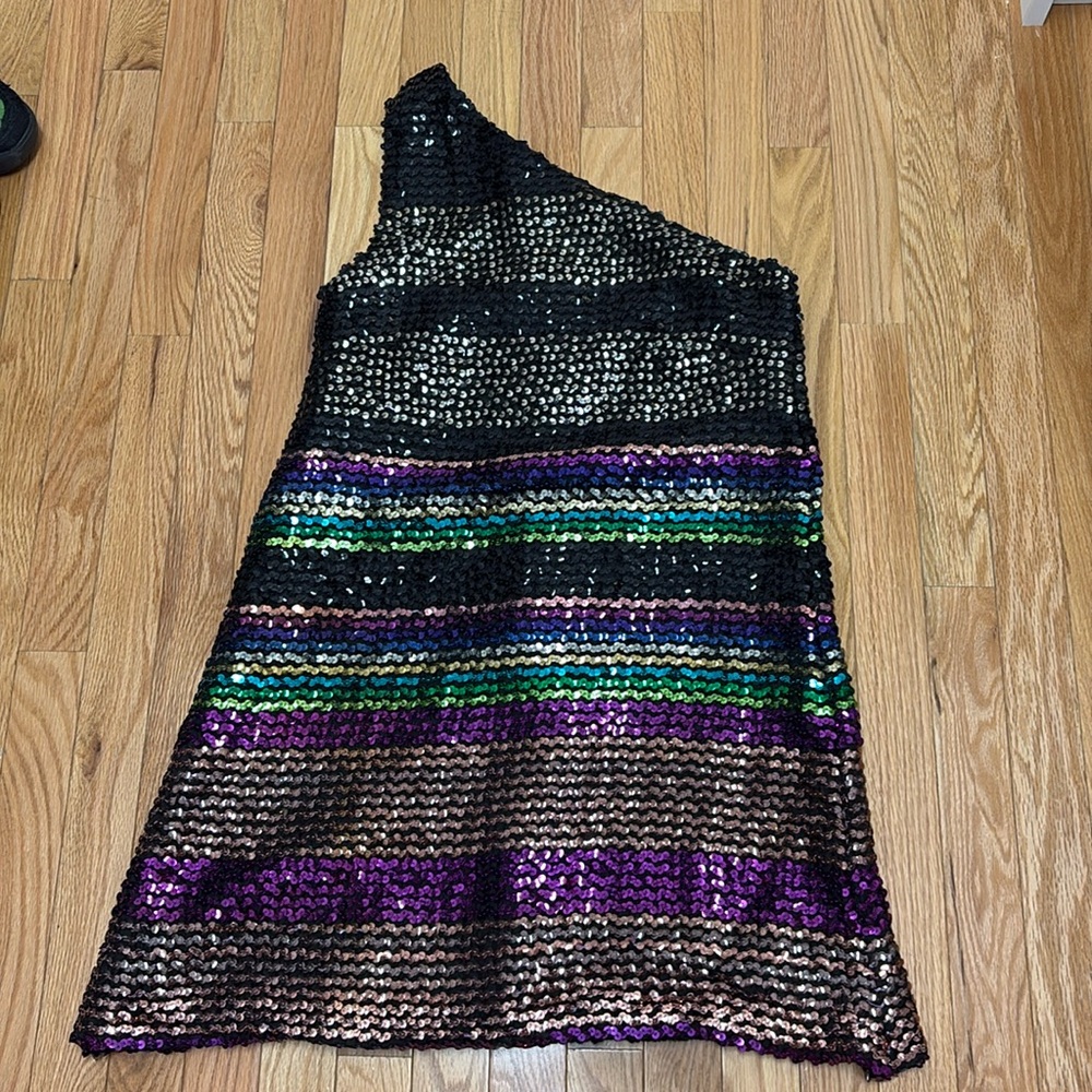 Sequined blue one-shoulder mini dress, size S/P